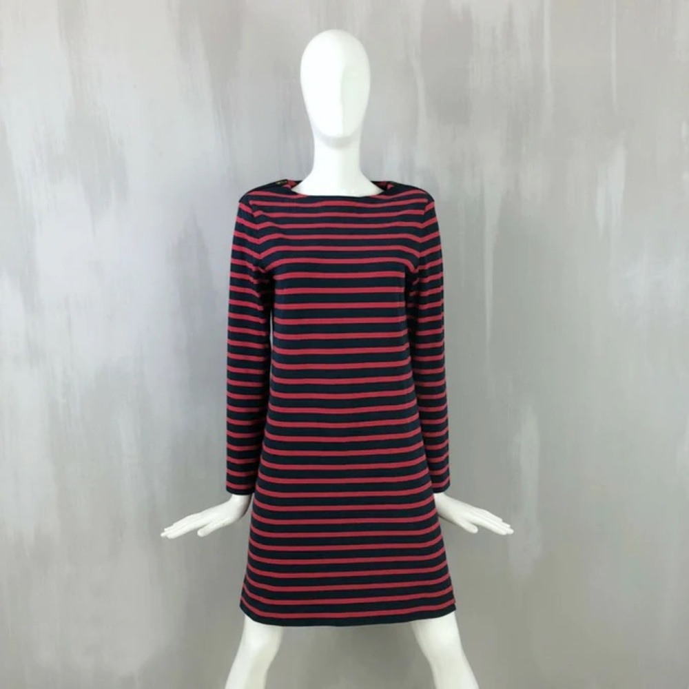 CÉLINE Paris CELINE RED NAVY BRETON STRIPED ZIPPED SHORT JUMPER DRESS Large